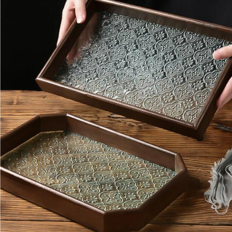 Bandeja de Vidro Organizadora com Base Floral