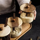 Conjunto de Potes de Vidro Tampa de Madeira