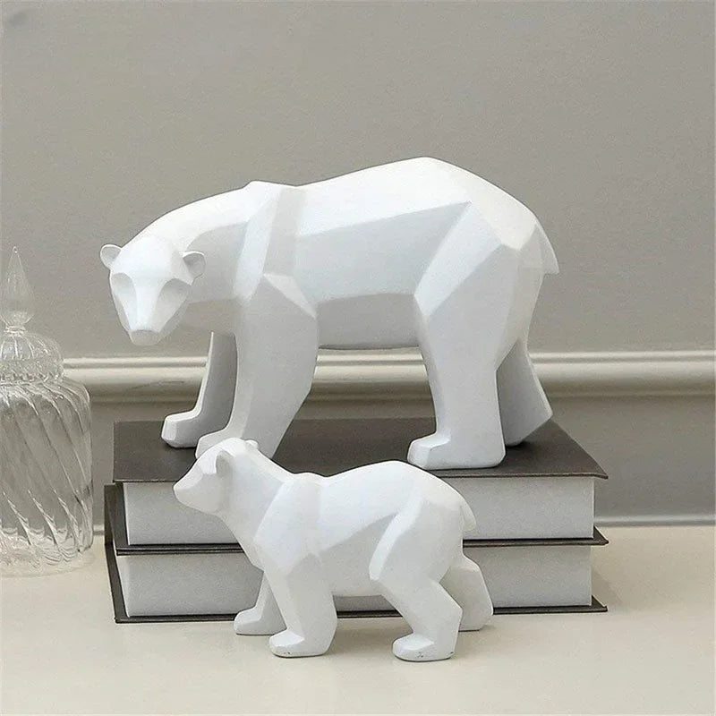Escultura Decorativa de Urso Polar Geométrico em Resina