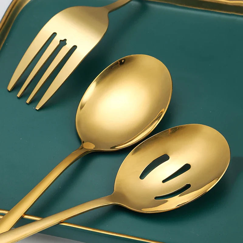 Kit Utensílios de Cozinha 6 Peças em Aço Inox Dourado e Prata